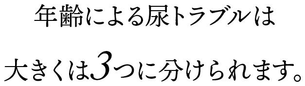 年齢による尿トラブルは大きくは３つに分けられます。