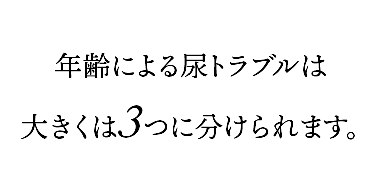 年齢による尿トラブルは大きくは３つに分けられます。